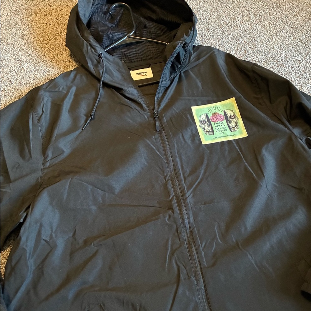 Black Hooded Jacket with Graphic Patch